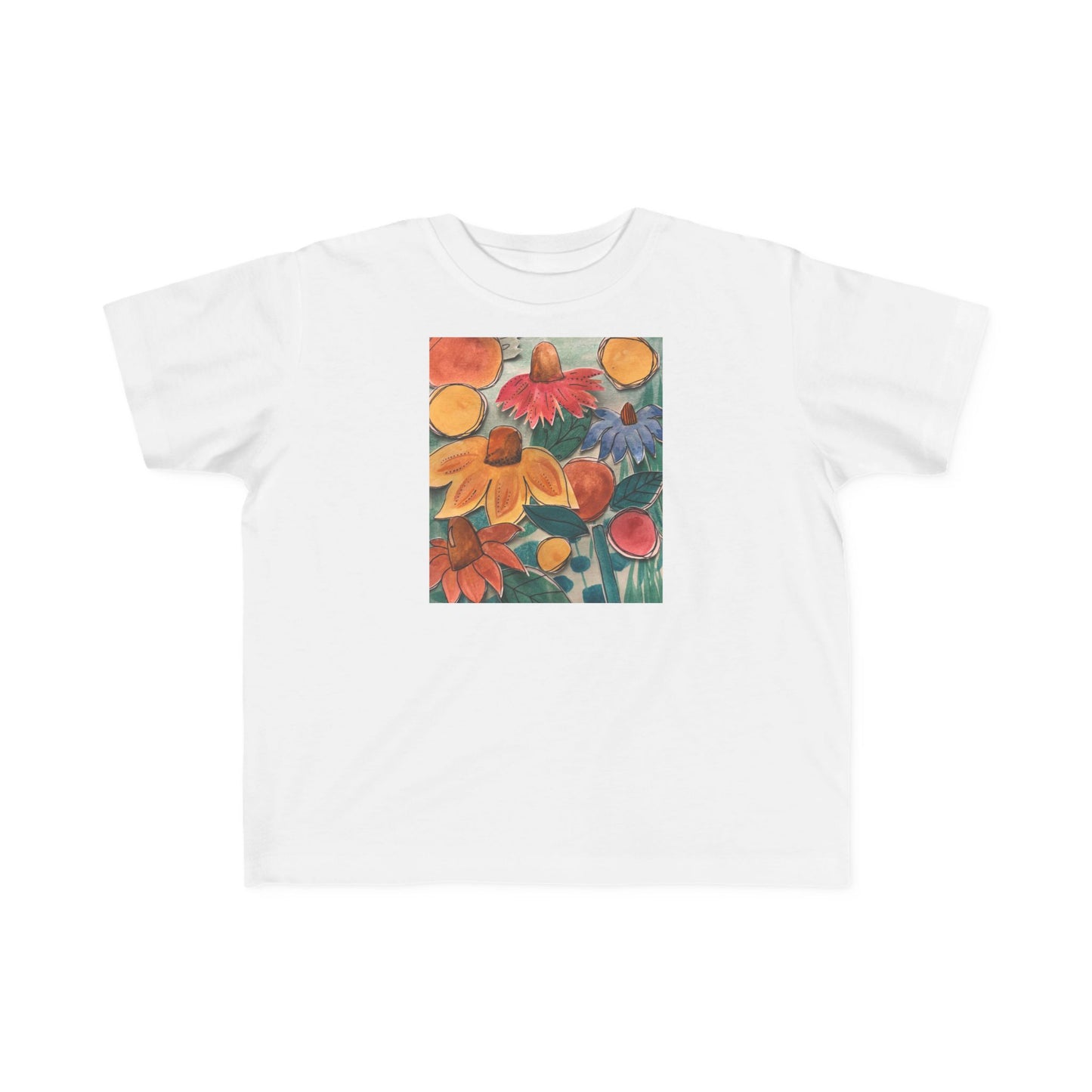 Toddler "Happy" Floral Tee, Colorful Kids T-Shirt, Baby Gardening Shirt, Spring Playwear, Child's Art Tee, Toddler Gift Idea