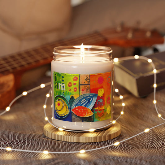 I Am Garden Soy Candle — 9oz Scented Jar with Colorful Bloom Design