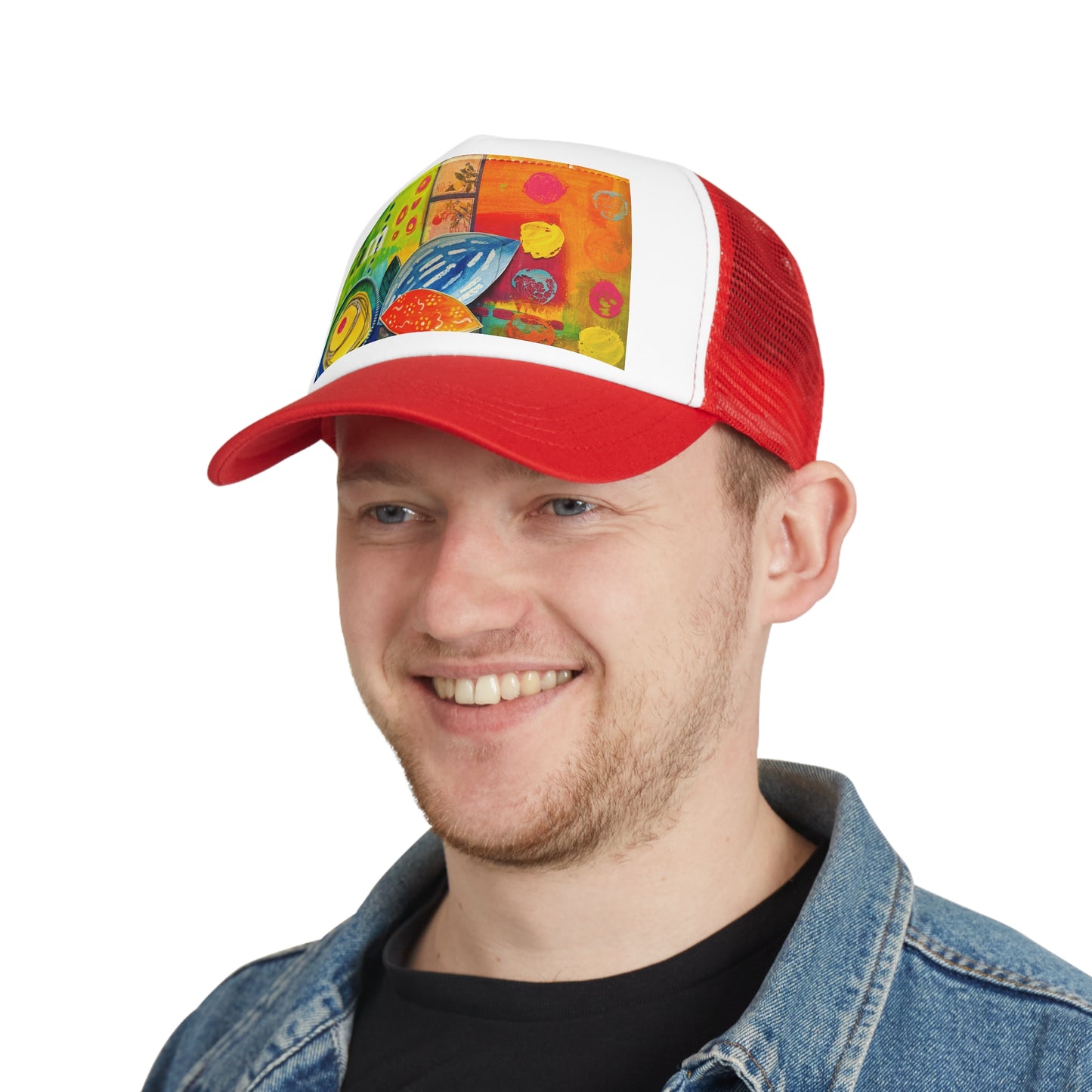 "I am" Trucker Hat, Colorful Summer Headwear, Unique Gift for Art Lovers, Trendy Casualwear