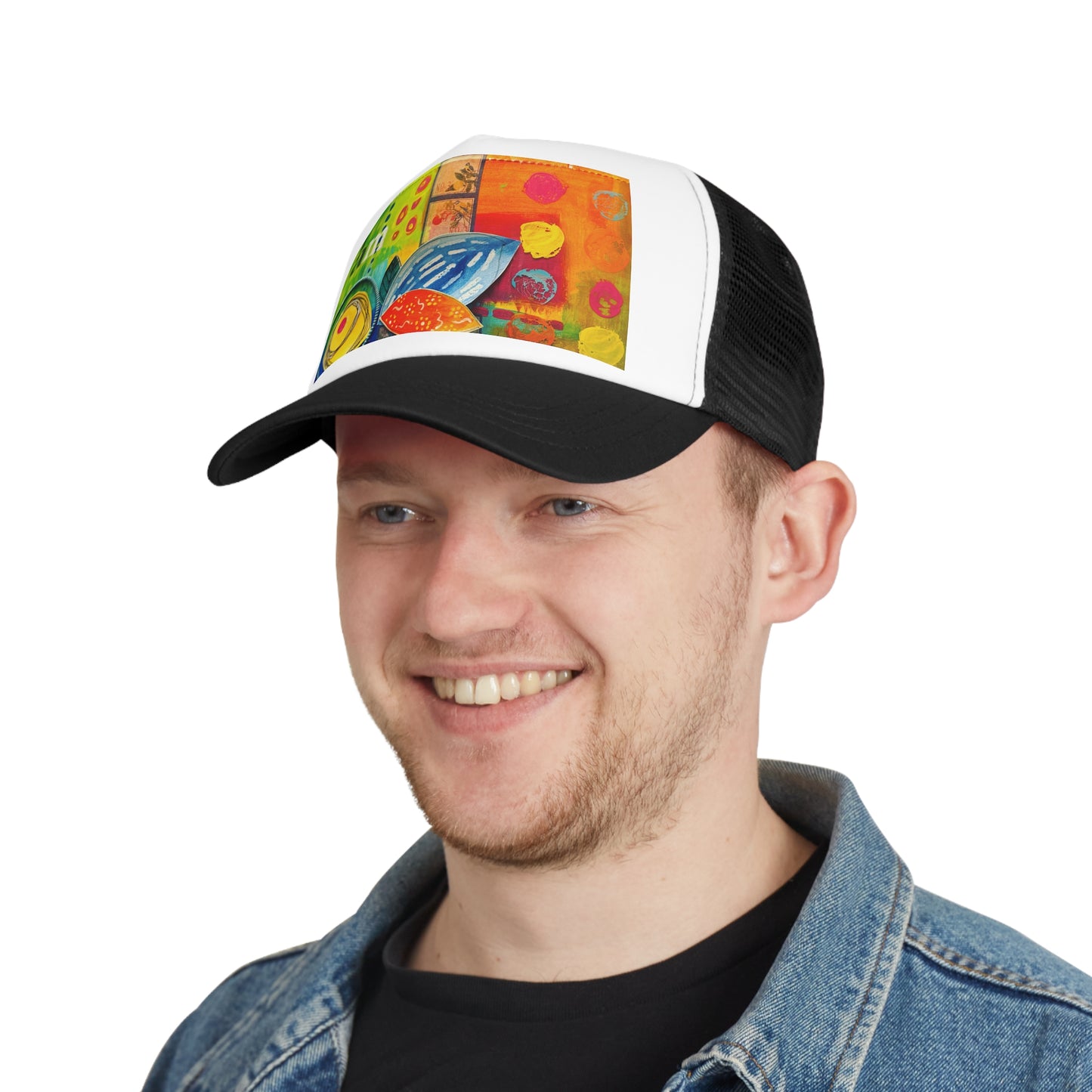 "I am" Trucker Hat, Colorful Summer Headwear, Unique Gift for Art Lovers, Trendy Casualwear
