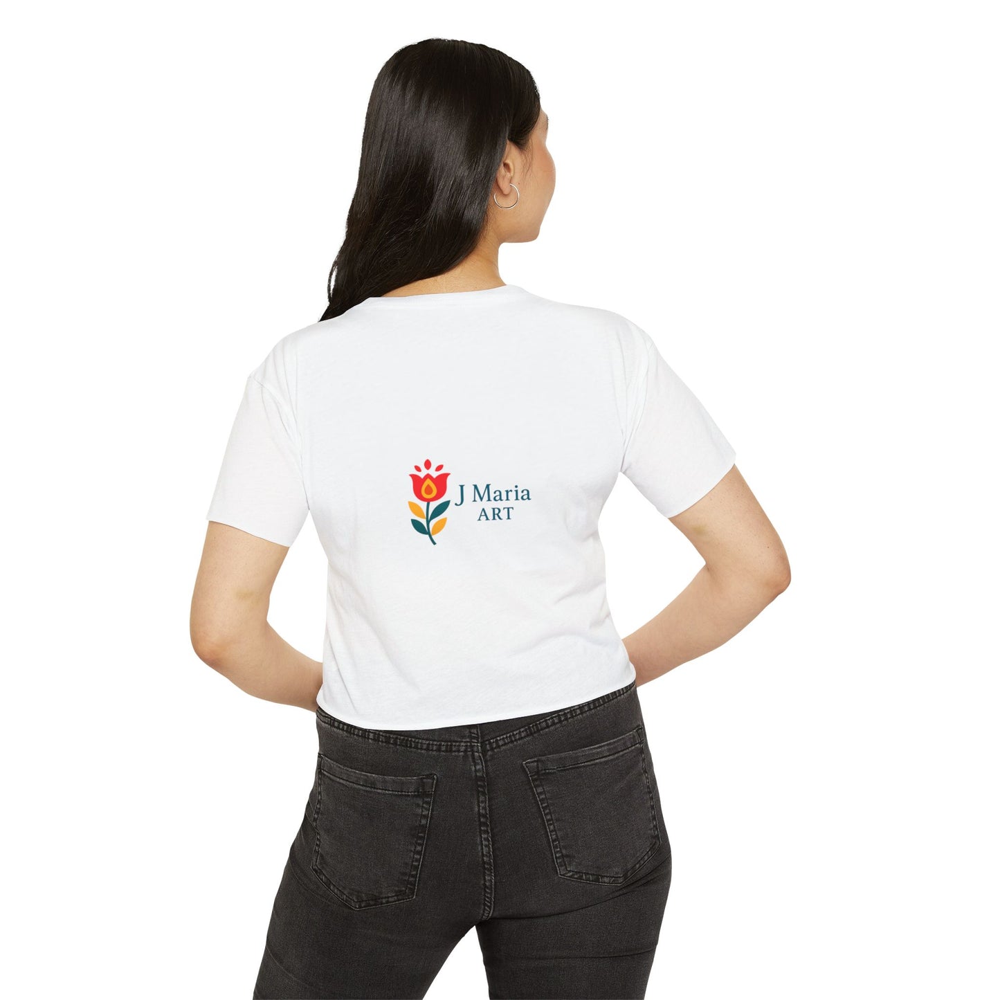 "Assumption" Women's Crop Top with Floral Art, Boho Style T-Shirt for Summer Parties, Artsy Gift, Trendy Casual Wear, Unique Floral Design