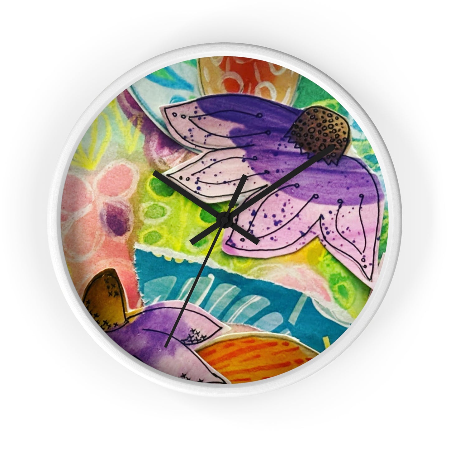"Violetti" Collage Print Wall Clock, Whimsical Home Decor, Unique Gift, Boho Style, Playful Art for Kids' Rooms