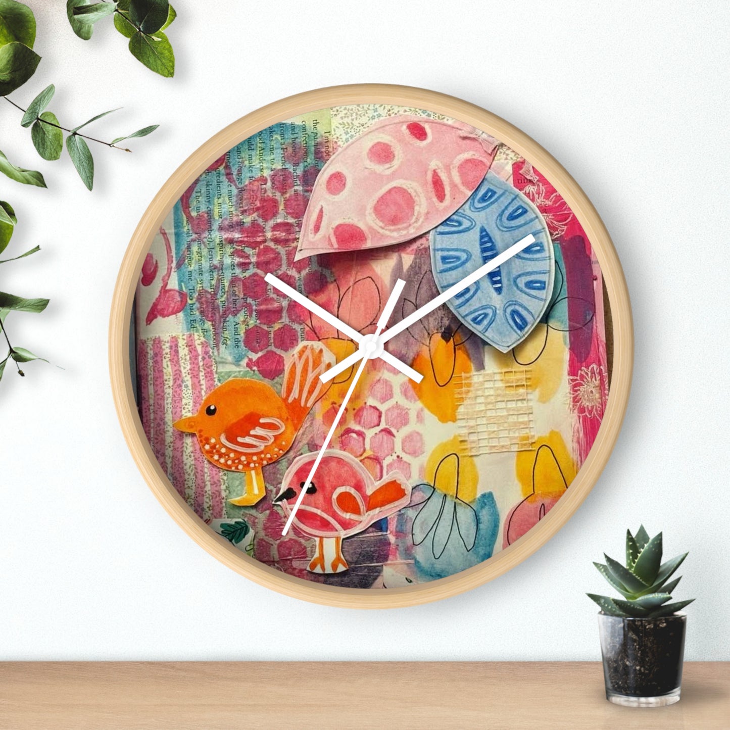 "Delight" Collage Print Wall Clock, Whimsical Home Decor, Unique Gift, Boho Style, Playful Art for Kids' Rooms