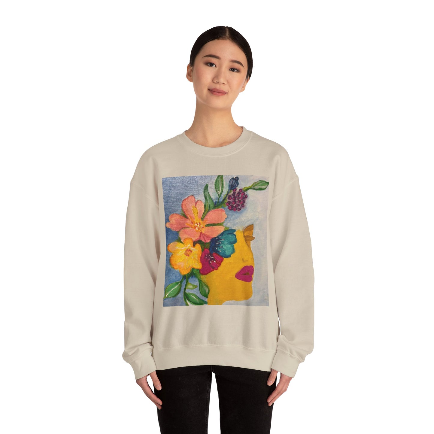 Abigail Crewneck Sweatshirt — Colorful Botanical Portrait Pullover