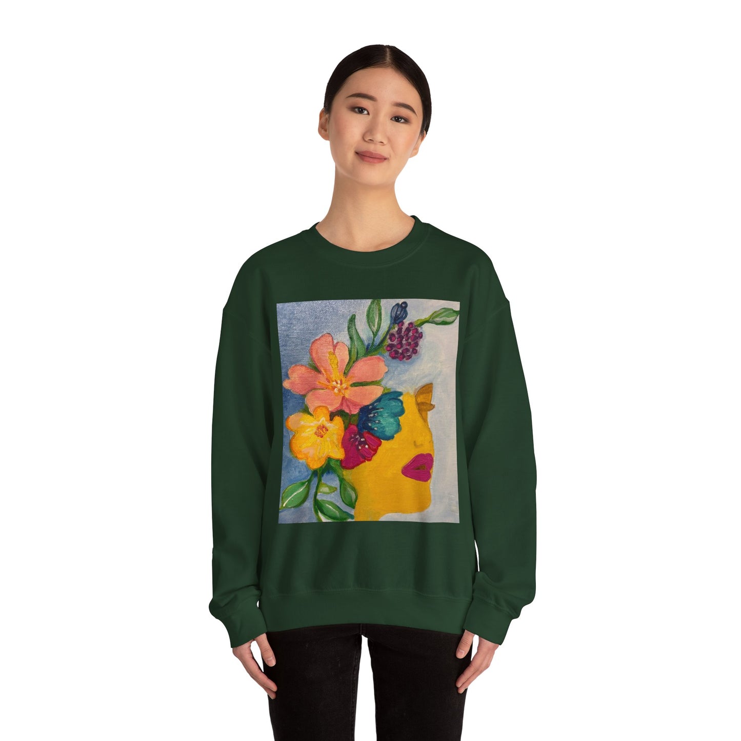 Abigail Crewneck Sweatshirt — Colorful Botanical Portrait Pullover