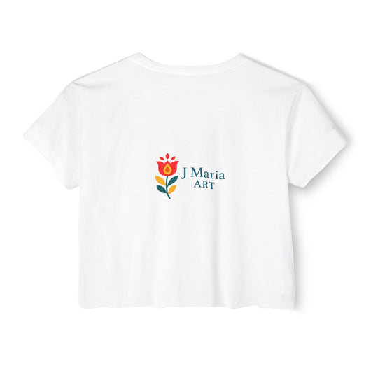 "Assumption" Women's Crop Top with Floral Art, Boho Style T-Shirt for Summer Parties, Artsy Gift, Trendy Casual Wear, Unique Floral Design