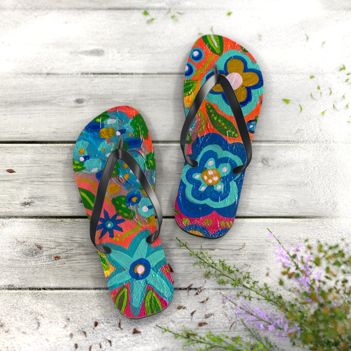 "Kissane" Floral Flip Flops | Summer Sandals, Beachwear, Vacation Footwear, Gift for Her