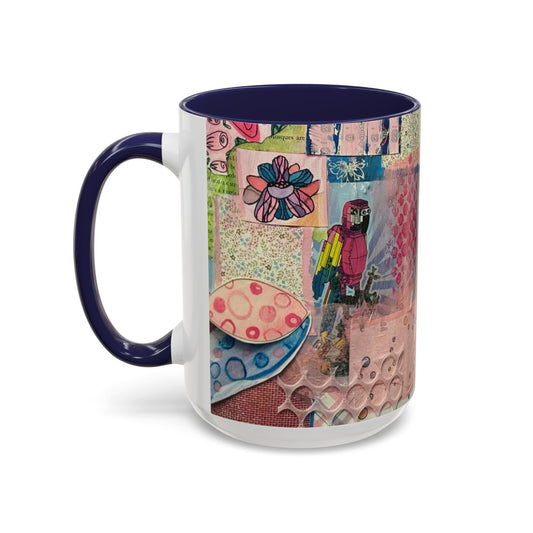 Birds Floral Collage Accent Coffee Mug — Colorful Mixed-Media Garden Design (11/15oz)