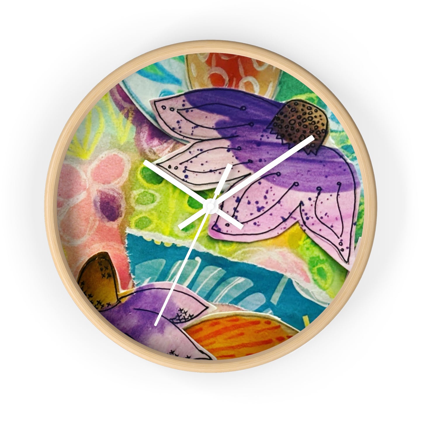 "Violetti" Collage Print Wall Clock, Whimsical Home Decor, Unique Gift, Boho Style, Playful Art for Kids' Rooms