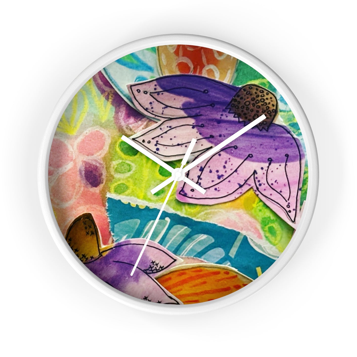 "Violetti" Collage Print Wall Clock, Whimsical Home Decor, Unique Gift, Boho Style, Playful Art for Kids' Rooms