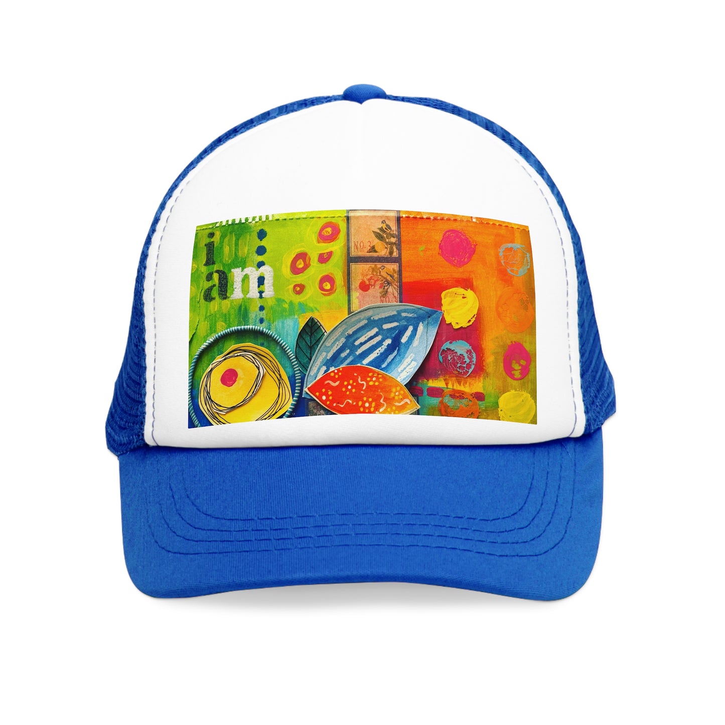 "I am" Trucker Hat, Colorful Summer Headwear, Unique Gift for Art Lovers, Trendy Casualwear