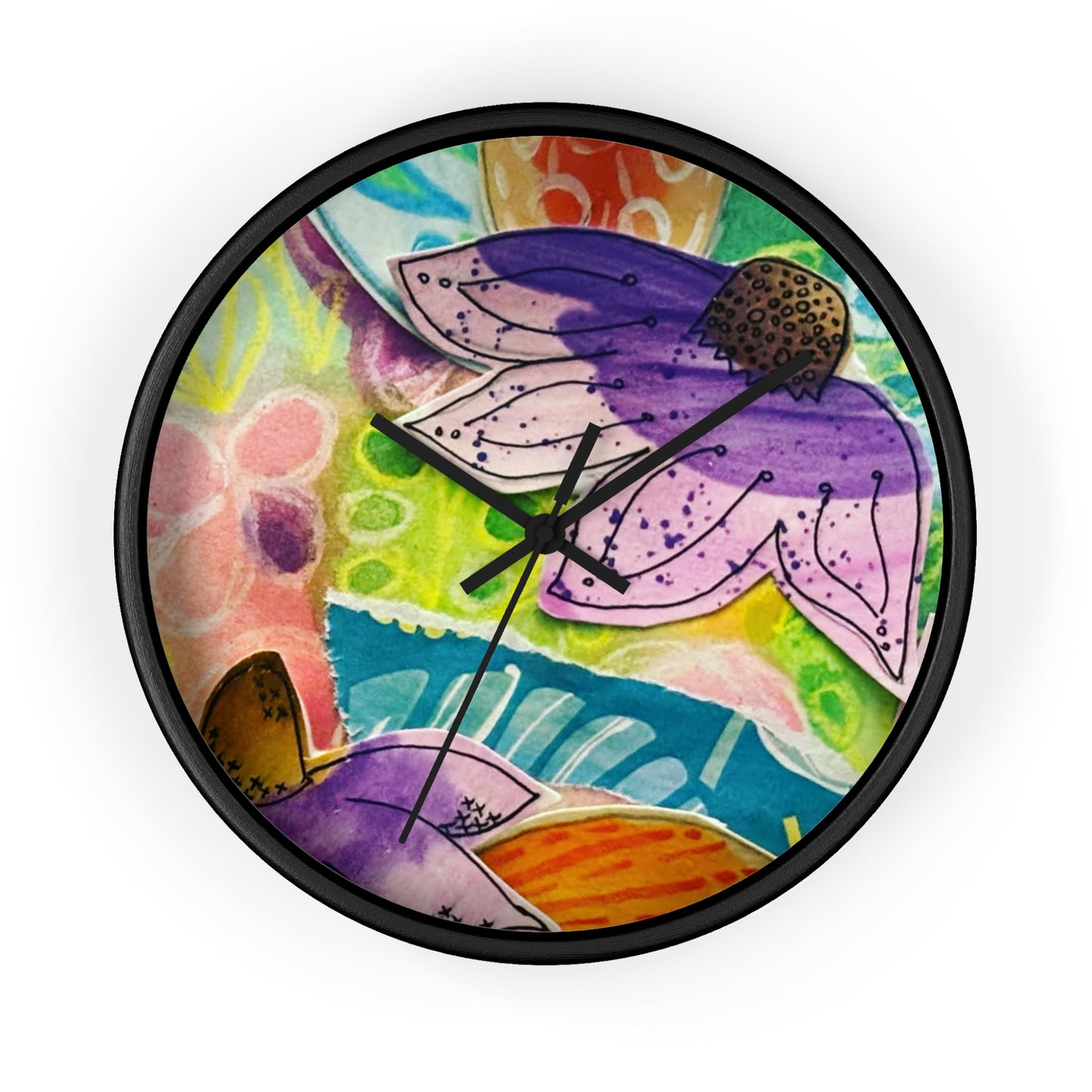 "Violetti" Collage Print Wall Clock, Whimsical Home Decor, Unique Gift, Boho Style, Playful Art for Kids' Rooms