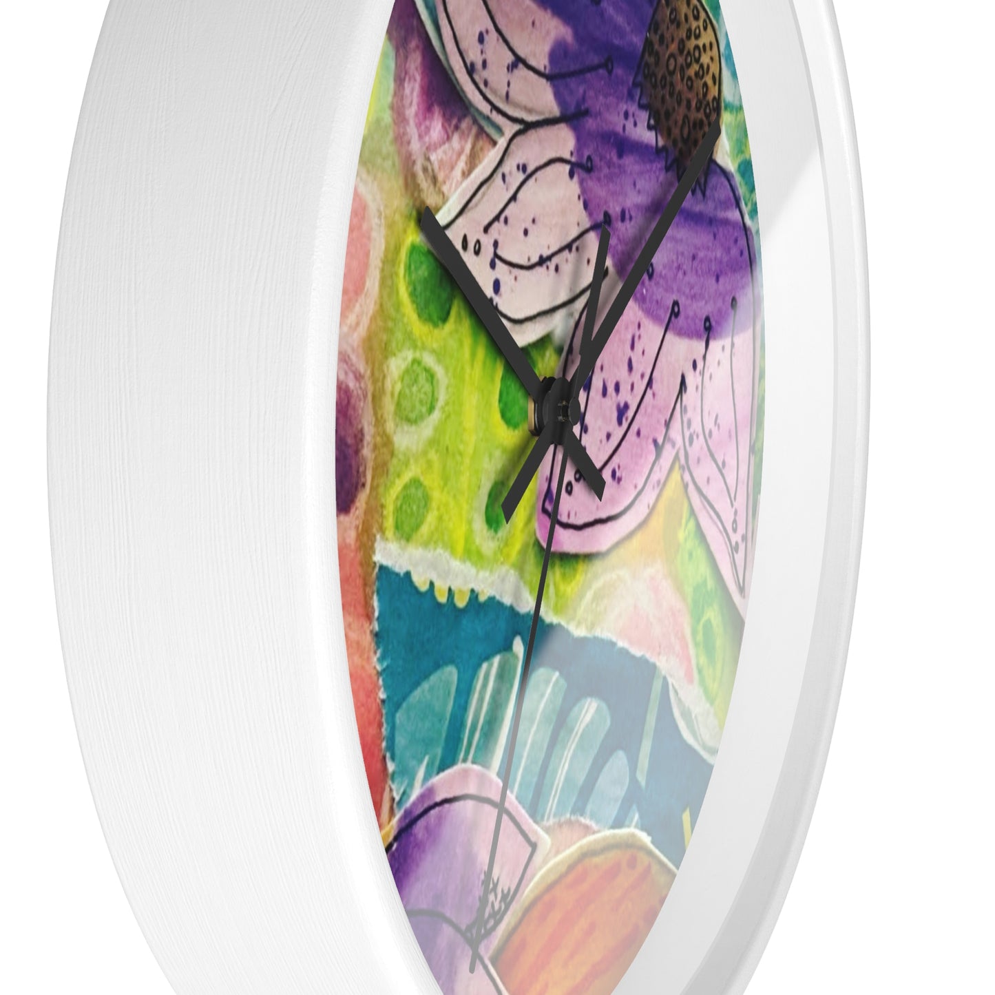 "Violetti" Collage Print Wall Clock, Whimsical Home Decor, Unique Gift, Boho Style, Playful Art for Kids' Rooms