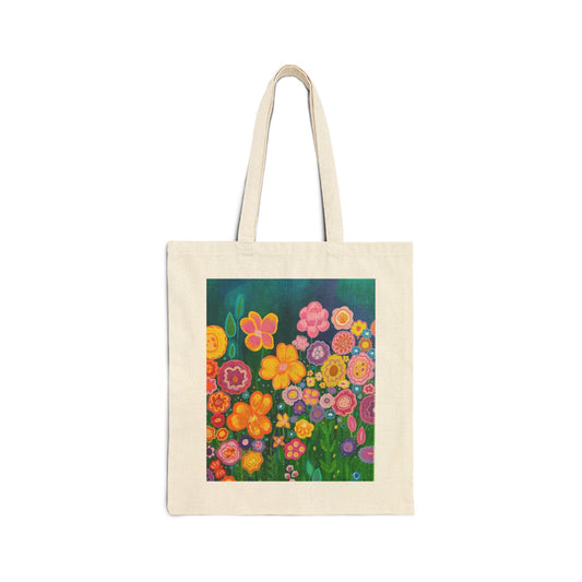 Addi Canvas Tote Bag – Vintage Watercolor Flowers Cotton Shopper