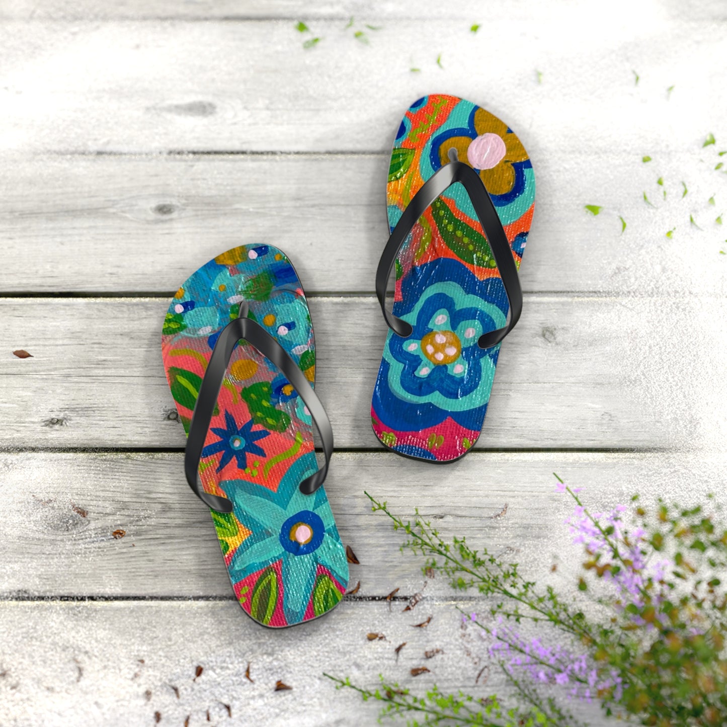 "Kissane" Floral Flip Flops | Summer Sandals, Beachwear, Vacation Footwear, Gift for Her