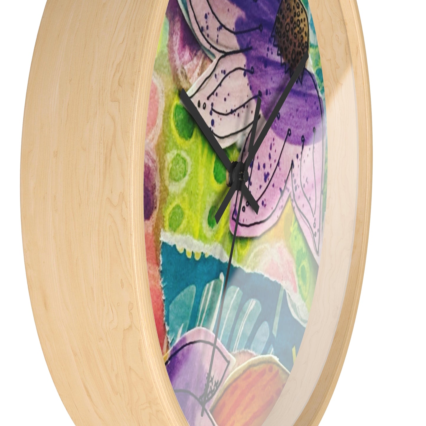 "Violetti" Collage Print Wall Clock, Whimsical Home Decor, Unique Gift, Boho Style, Playful Art for Kids' Rooms