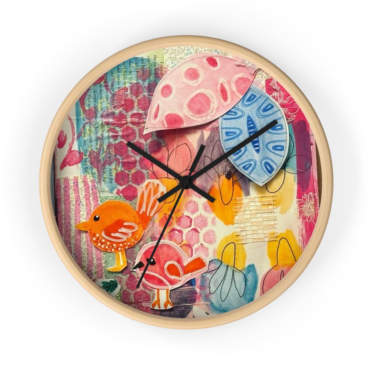 "Delight" Collage Print Wall Clock, Whimsical Home Decor, Unique Gift, Boho Style, Playful Art for Kids' Rooms