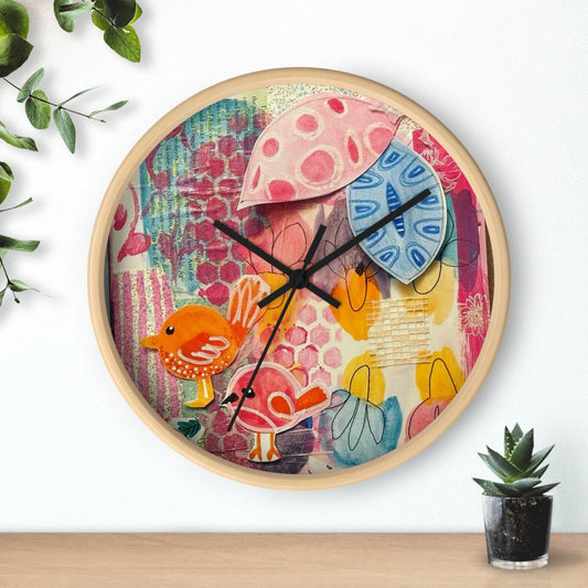 "Delight" Collage Print Wall Clock, Whimsical Home Decor, Unique Gift, Boho Style, Playful Art for Kids' Rooms