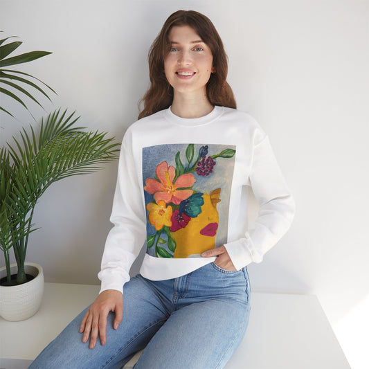 Abigail Crewneck Sweatshirt — Colorful Botanical Portrait Pullover