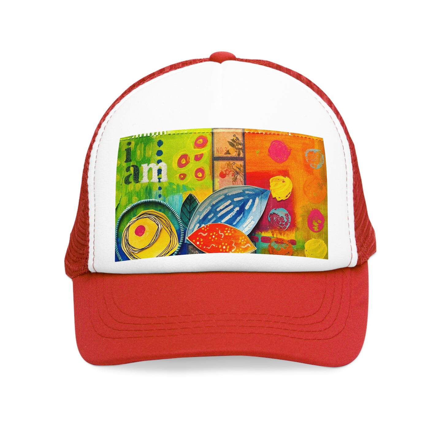 "I am" Trucker Hat, Colorful Summer Headwear, Unique Gift for Art Lovers, Trendy Casualwear