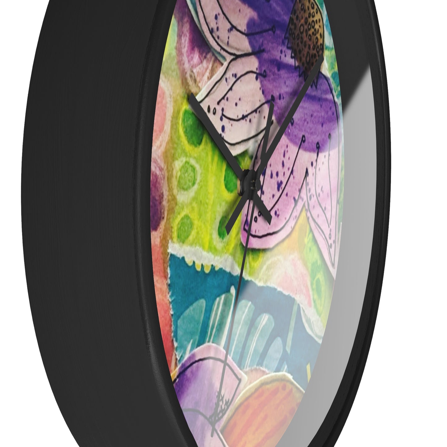 "Violetti" Collage Print Wall Clock, Whimsical Home Decor, Unique Gift, Boho Style, Playful Art for Kids' Rooms