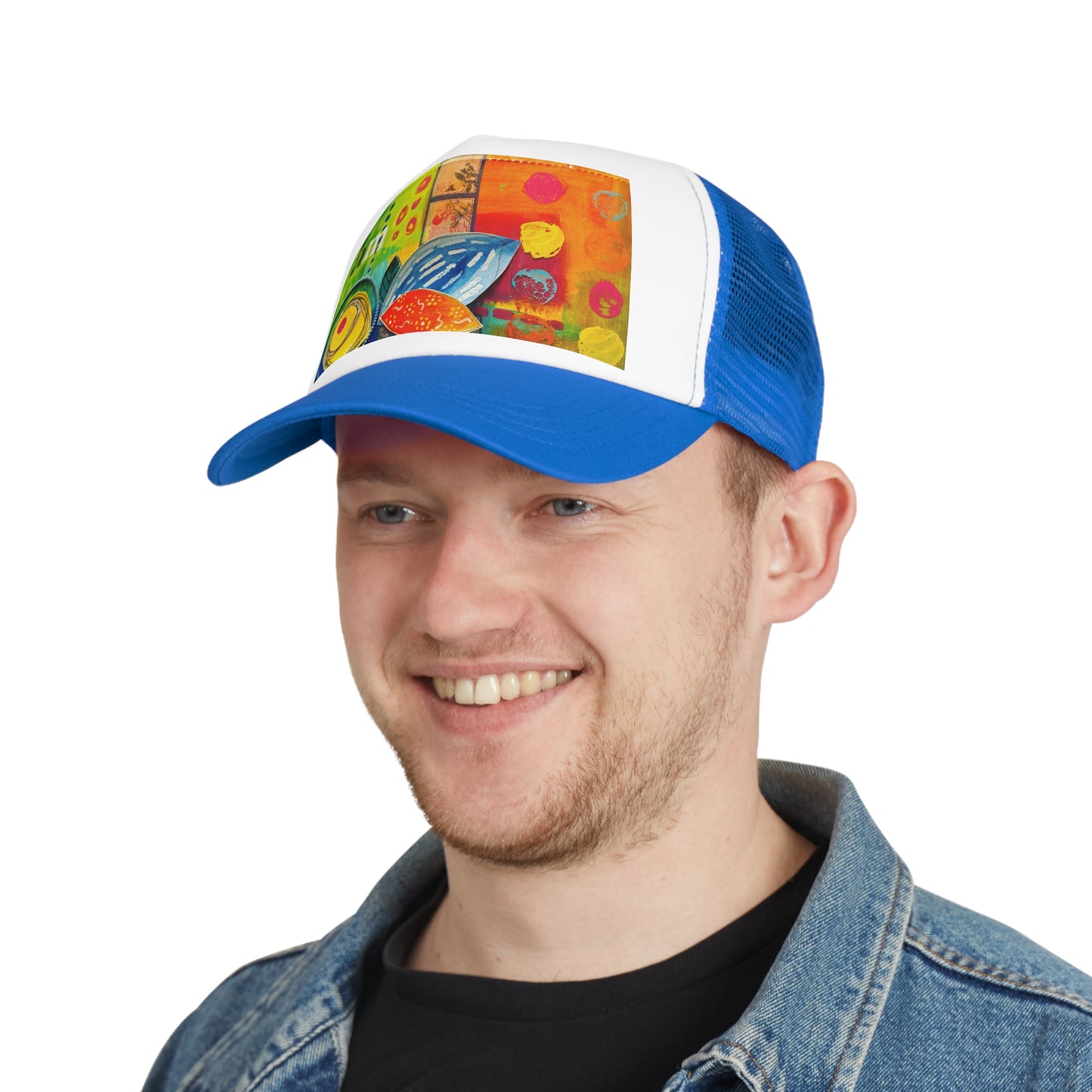 "I am" Trucker Hat, Colorful Summer Headwear, Unique Gift for Art Lovers, Trendy Casualwear