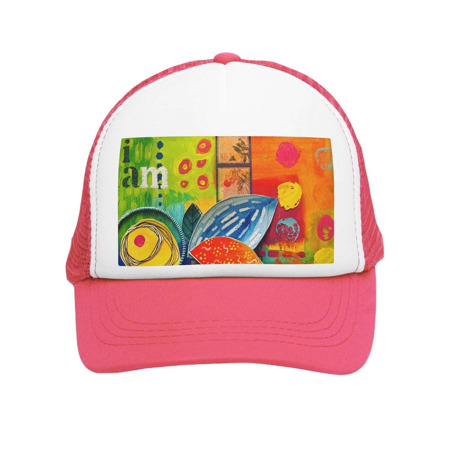 "I am" Trucker Hat, Colorful Summer Headwear, Unique Gift for Art Lovers, Trendy Casualwear