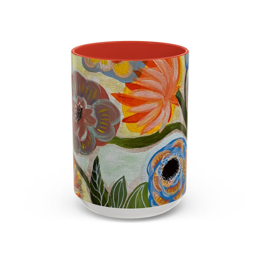 Vitality Accent Coffee Mug – Colorful Hand-Painted Flower Design (11/15oz)