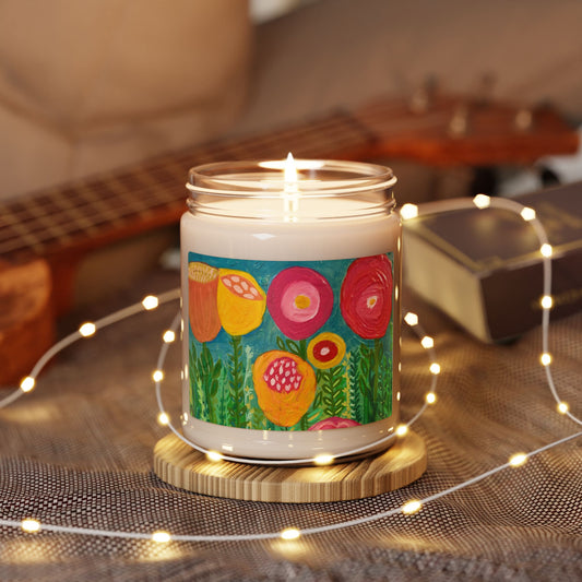 Ascend Garden Soy Candle — 9oz Scented Jar with Colorful Bloom Design
