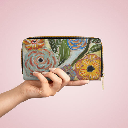 Vitality Zipper Wallet — Hand-Painted Bouquet Long Zip Wallet