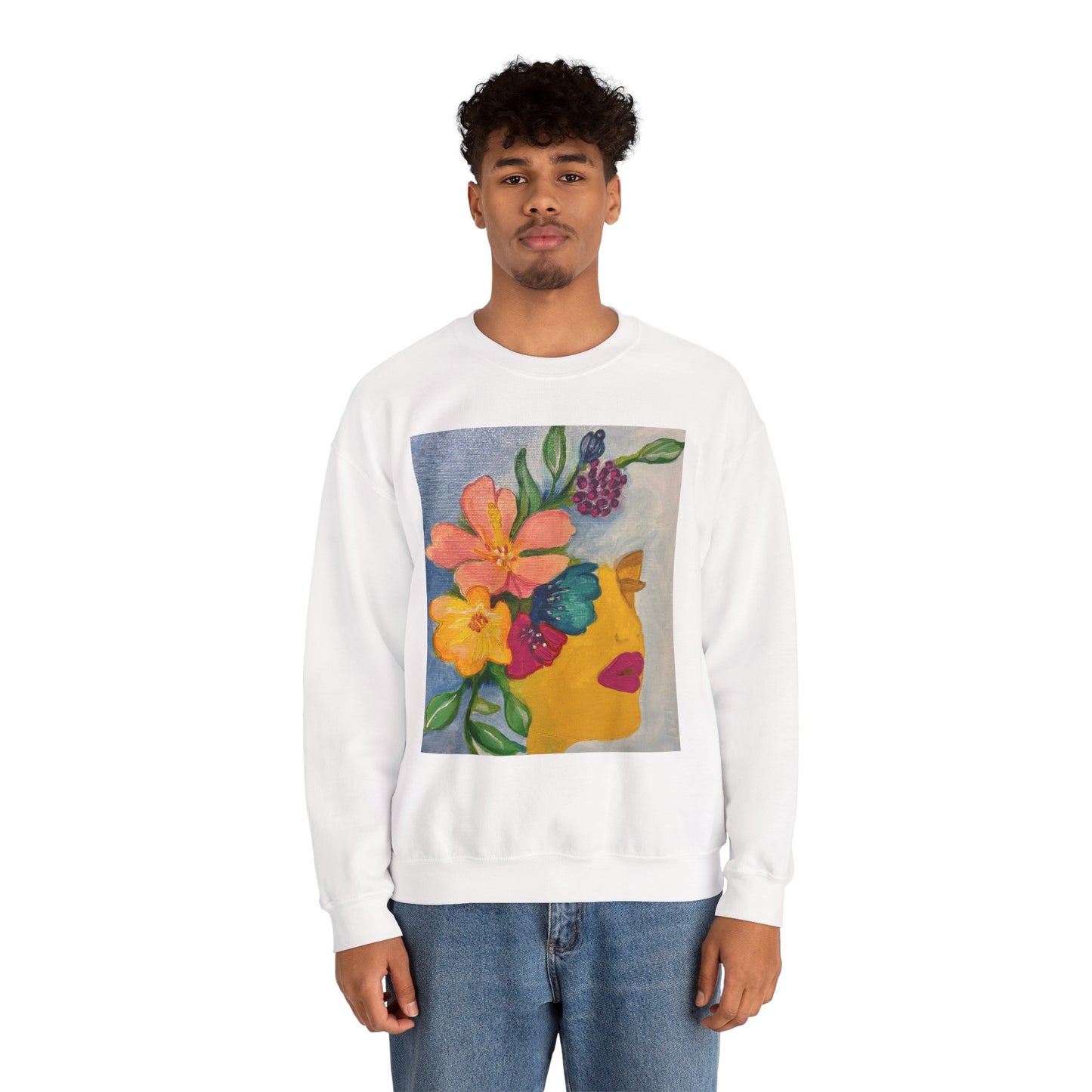 Abigail Crewneck Sweatshirt — Colorful Botanical Portrait Pullover