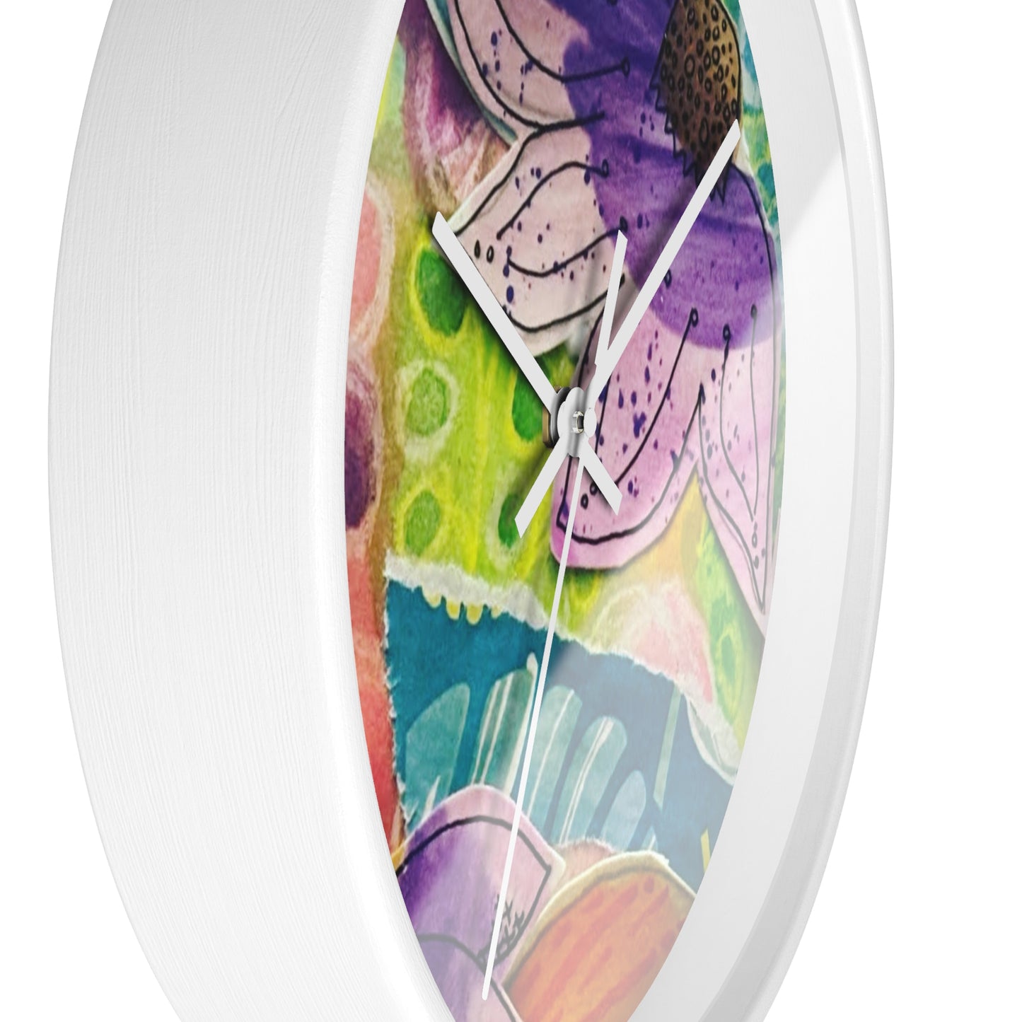 "Violetti" Collage Print Wall Clock, Whimsical Home Decor, Unique Gift, Boho Style, Playful Art for Kids' Rooms