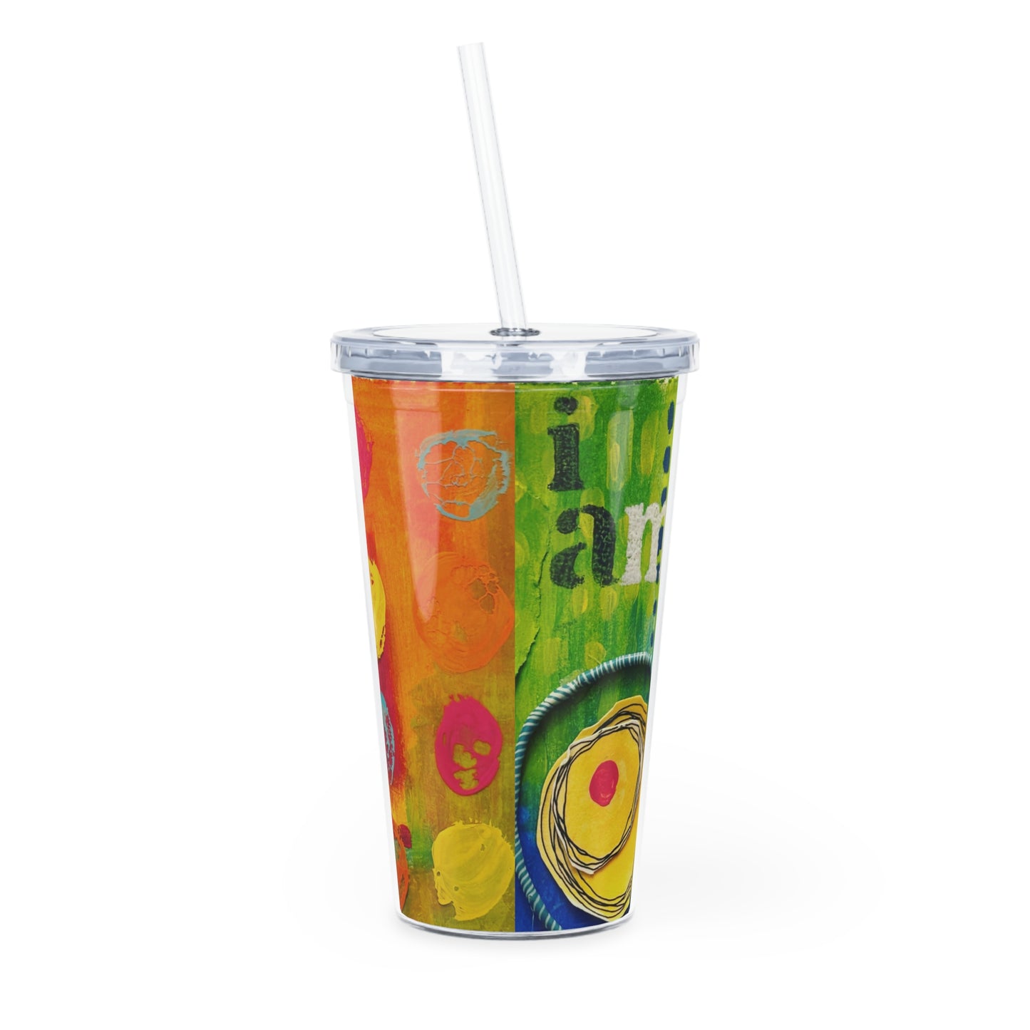"I am" Plastic Tumbler with Straw, Colorful Drink Cup, Summer Hydration Mug, Reusable Travel Tumbler, Eco-Friendly Gift