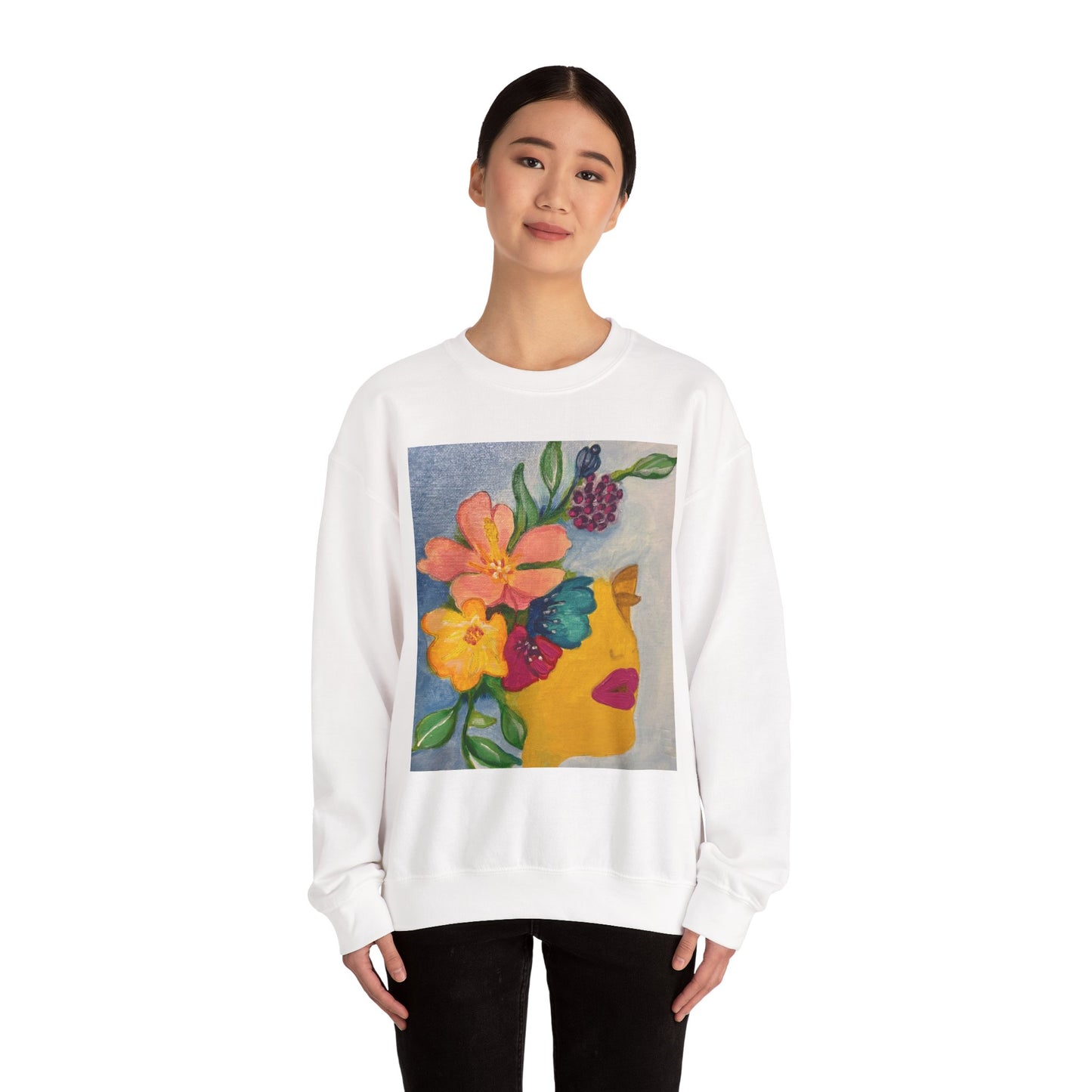 Abigail Crewneck Sweatshirt — Colorful Botanical Portrait Pullover