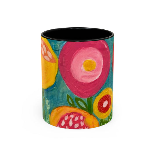 Floral Accent Coffee Mug | Vibrant Gift for Friends, Cozy Home Decor, Colorful Drinkware, Cute Kitchen Accessory