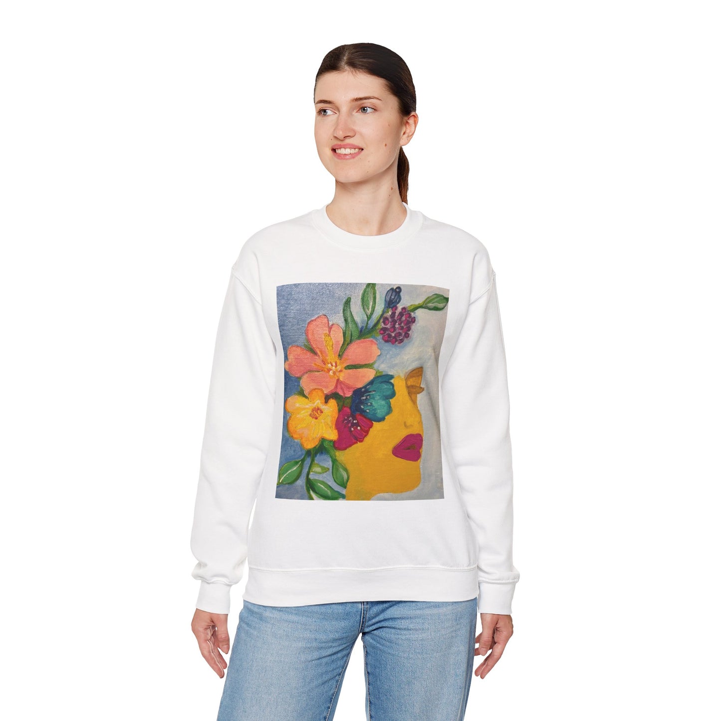 Abigail Crewneck Sweatshirt — Colorful Botanical Portrait Pullover
