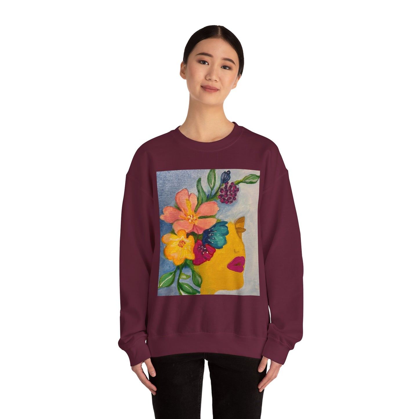 Abigail Crewneck Sweatshirt — Colorful Botanical Portrait Pullover