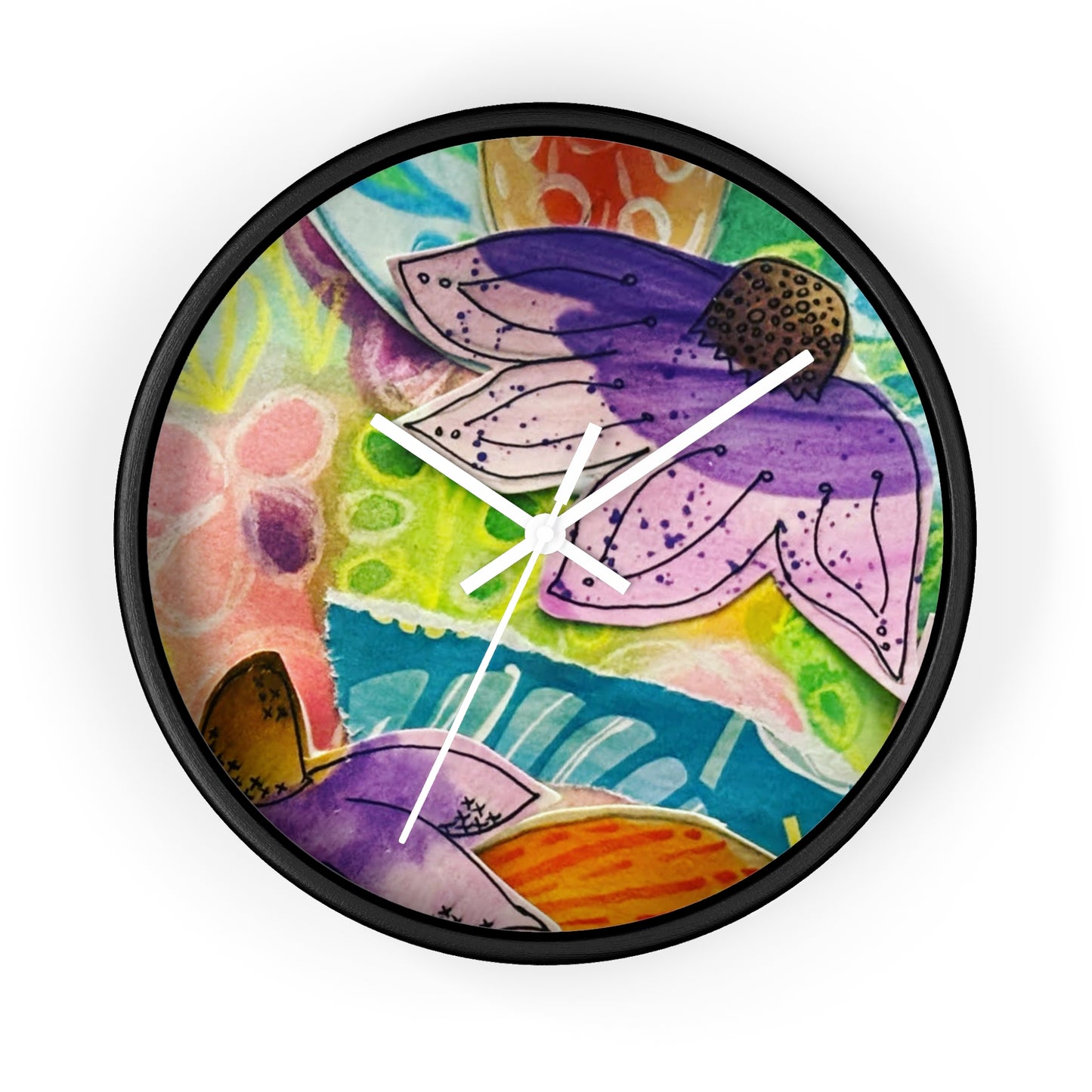 "Violetti" Collage Print Wall Clock, Whimsical Home Decor, Unique Gift, Boho Style, Playful Art for Kids' Rooms