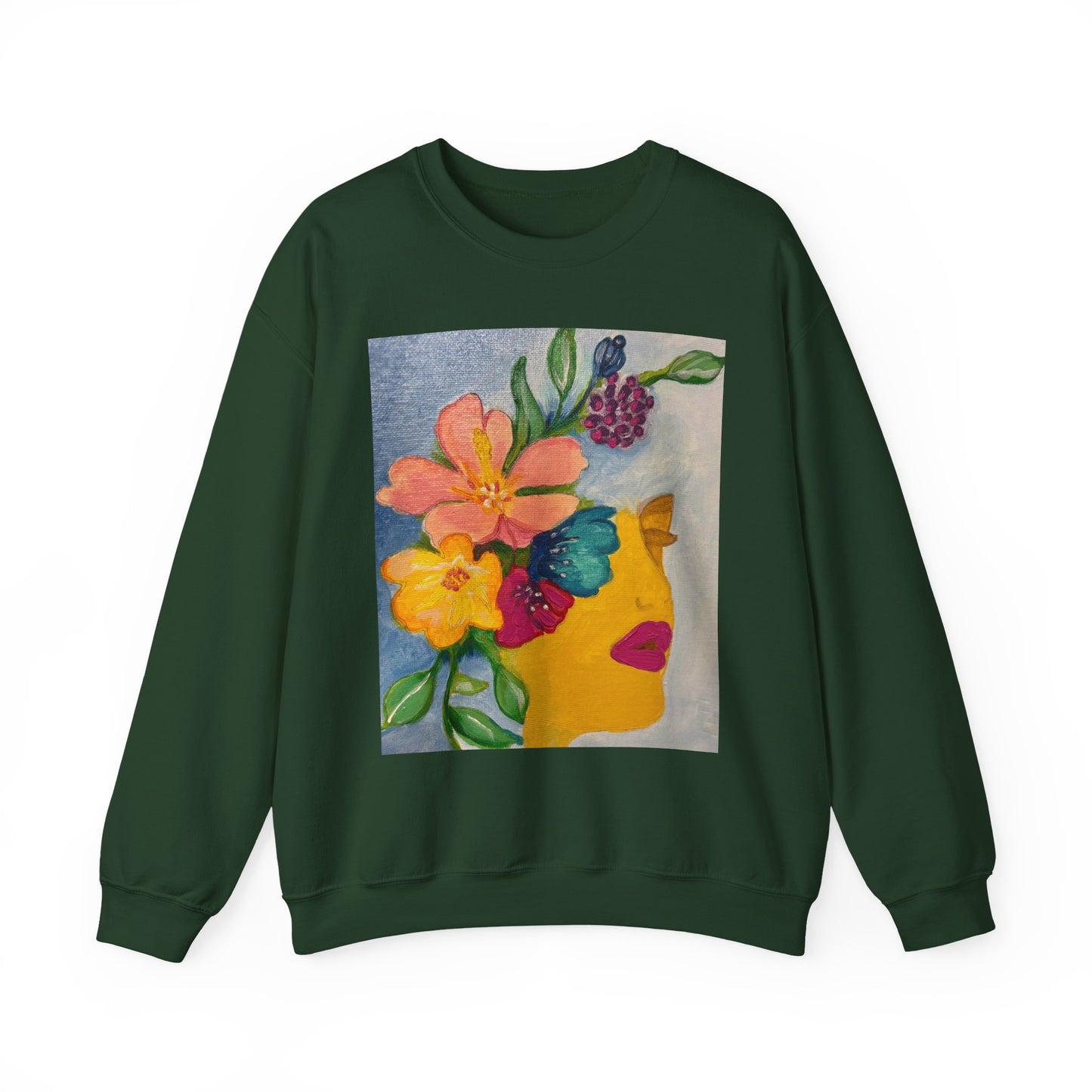 Abigail Crewneck Sweatshirt — Colorful Botanical Portrait Pullover
