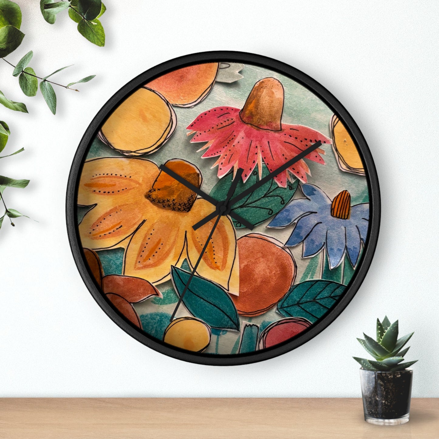 "Aspect" Collage Print Wall Clock, Whimsical Home Decor, Unique Gift, Boho Style, Playful Art for Kids' Rooms